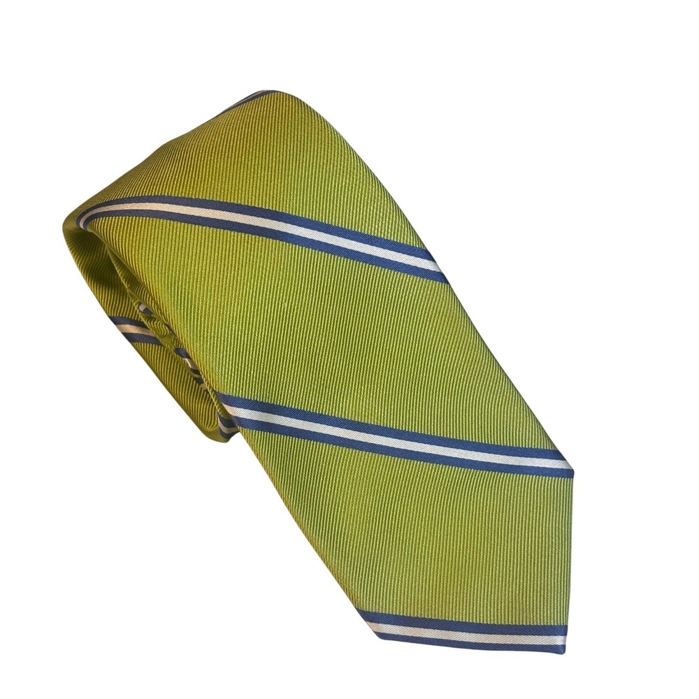 Peter Millar Mens Repp Neck Tie Lime Green‎ Navy Stripes 58" x 3.5"